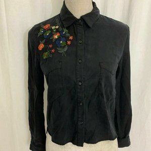 ZARA Black Floral Embroidered l.sleeve shirt sz Small